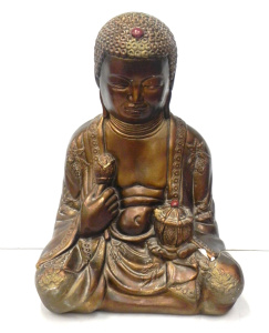 Lot 114 - Seated Buddha Plasterware figure with metallic finish (some damage sig