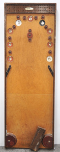 Lot 126 - 1930s Kum-Bak Nyner Wooden tabletop Bagatelle & Disc Shooting game
