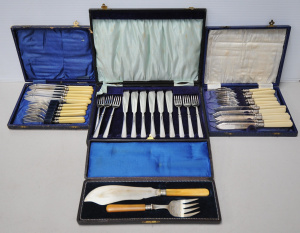 Lot 133 - 4 x Boxed Vintage Fish Cutlery sets inc Bone Handled Carving Set, 2 x