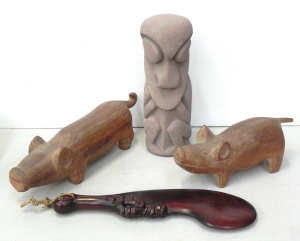 Lot 134 - Group of Pacific Island carved items inc stone Ambrym Islands (Vanuatu