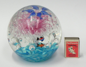 Lot 149 - Large Glass Paperweight - Underwater theme - Blue base with controlled