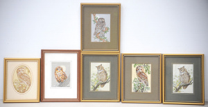 Lot 155 - 6 x framed Cash's Woven Pictures of owls (images approx 11cm H)