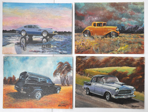Lot 176 - Robert Stokes (Active c1970 - 90s) 4 x unframed Oil Paintings - Hot Ro