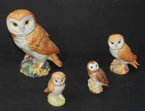 Lot 197 - 4 x Vintage Beswick Ceramic Owls inc Barn Owl Model 1046 19cm H, Barn