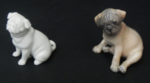 Lot 200 - 2 x Royal Copenhagen Ceramic Seated Pug Puppy Figures inc Beige Model