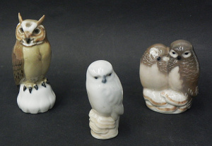 Lot 204 - 3 x Denmark Ceramic Owl Figures inc Bimg & Grondahl Horned Owl Mod