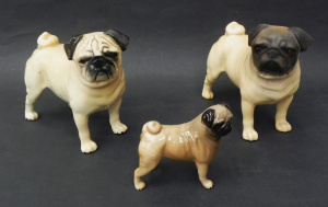 Lot 205 - 3 x Vintage Beswick Ceramic Pug Dogs inc Matte & Gloss CH Cutmil C
