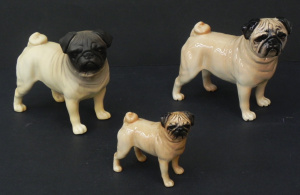 Lot 214 - 3 x Vintage Beswick Ceramic Pug Dogs inc Matte & Gloss CH Cutmil C