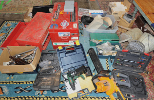 Group Lot of Assorted tools, Tool Boxes & Hardware incl Spanners, Cased Bosc
