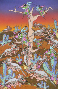 Kerri Stokes (Active c1970s - 90s) Large unframed Gouache - A Bustle of Bandicoo