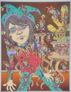 Kerri Stokes (Active c1970s - 90s) large Unframed Gouache - Jester Girl - signed