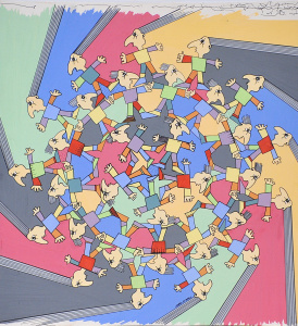 Kerri Stokes (Active c1970s - 90s) Unframed Gouache - A Whirlwind of People - si