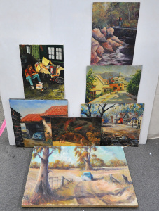 Robert Stokes (Active c1970s - 90s) 7 x Unframed Oil Paintings - all featuring C