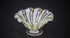 Vintage Italian Latticino Art Glass Bowl - Green ribbon & white latticino ra