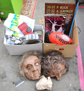 Lot 030 - Vintage mixed lot inc 2 x rubber grandparents masks, inflatable Surfs