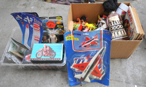 Lot 032 - Large lot of 2 boxes of vintage and modern toys Boxed carded Star Trek