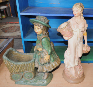 Lot 041 - 2 x Heavy figures inc Classical style Harvest Lady 71cm H & Plante