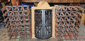Lot 050 - 2 x Retro Wood & Metal Wine Racks & Unseal Wall Mountable Half
