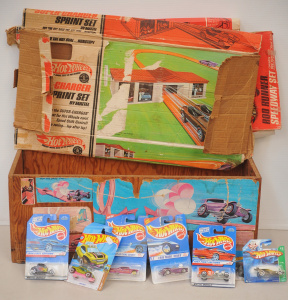 Lot 052 - Group of Hot Wheels toys inc modern carded die-cast cars, vintage trac
