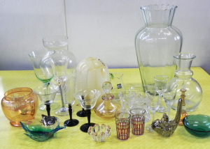 Lot 061 - Box lot of Glass inc Vases, Stemware, Perfume bottles, Crystal, Bowls