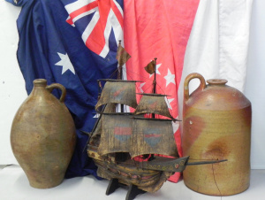 Lot 073 - Group lot inc Vintage Bendigo Stoneware Glazed Demijohn, Salt Glazed O
