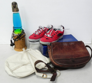 Lot 075 - Mixed group inc Ancient Egypt themed lava lamp w manual, 2 x leather l