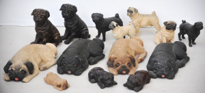 Lot 105 - Group lot of American Sandicast Hand painted Pug Dog figures & oth