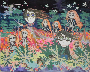 Lot 127 - Kerri Stokes (Active c1970s - 90s) Large unframed Gouache - Playing in