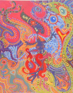 Lot 128 - Kerri Stokes (Active c1970s - 90s) Large unframed Gouache - Taken by T