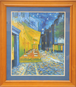 Lot 141 - Artist Unknown Large framed Oil painting under Glass - Caf terrace at