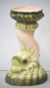 Lot 148 - Vintage ceramic Classical Dolphin pedestal - green & pink tone 42c