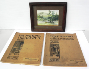 Lot 160 - Early 20thC group inc framed watercolour of Fish Creek, 2 x antique de