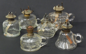 Lot 166 - 6 x Victorian clear glass finger oil lamps - tallest 14cm H