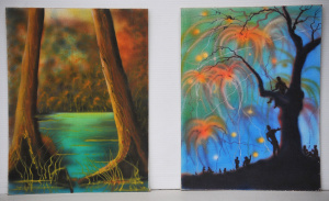 Lot 168 - Kerri Stokes (Active c1970s - 90s) 2 x Unframed Airbrushed Oil Paintin