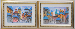 Lot 181 - Anatole Krasnyansky (1930 - ) Pair framed Colour Serigraphs - Pragues