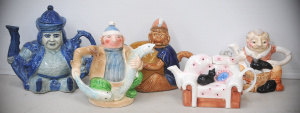 Lot 183 - 5 x Novelty Ceramic Teapots inc Monkey with Gourd, Fisherman with Catc
