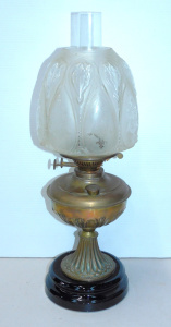 Lot 192 - Vintage Duplex England Twin Burner oil lamp - Black Base with Patterne