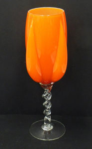 Lot 204 - Mid Century Italian Empoli Orange Opalina Florentina stemmed vase - cl