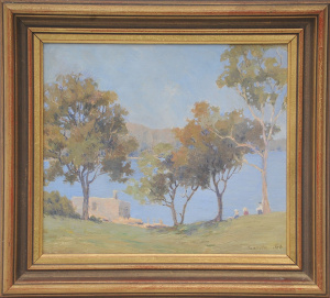 Juanita Job (1930 - ) Gilt framed Oil Painting - Bay View - signed lower right -