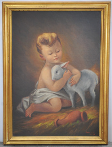 Paolo Camillieri Cauchi (1940 - ) Large gilt framed Oil Painting - The Infant Sa