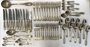 Lot 233 - Continental 800 Silver Cutlery set for 12 Raised classical figural la