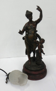 Lot 081 - Signed Charles Anfrie (1833-1905) spelter figural lamp depicting woman