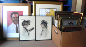 Lot 024 - Group of framed pictures inc painted (Gabby Dick etc), 1930s lithograp