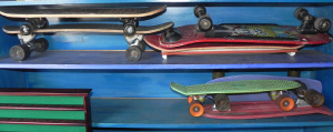 Lot 025 - Group of vintage skateboards inc 1980s wide setup w skeletal barbarian