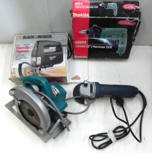 Lot 054 - Group of tools inc boxed Makita hammer drill, boxed Black & Decker