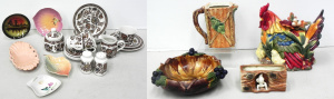 Lot 093 - Group Vintage Ceramics inc Majolica Fruit Bowl 26cn W, Jug, Pixie log