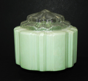 Lot 216 - Vintage Art Deco mint green and prismatic clear glass pendent light sh