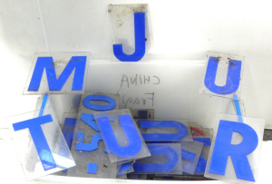 Lot 029 - Large group of blue on clear acrylic lightbox sign letters - each 18 5