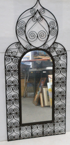 Lot 075 - Vintage Wrought Iron arched mirror Scroll detail 124cm H