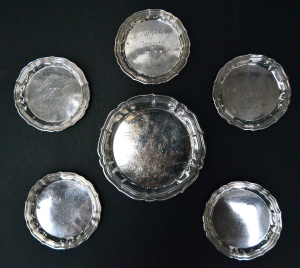 Lot 193 - 7pce set German 800 & 830 Silver Coaster Set from Berlin War Acade